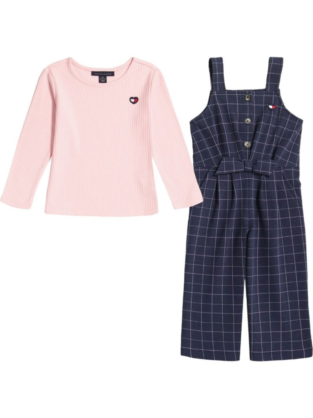 Tommy Hilfiger Girls Logo Long Sleeve Jumpsuits Multi Pink Navy Size 3T NWT
